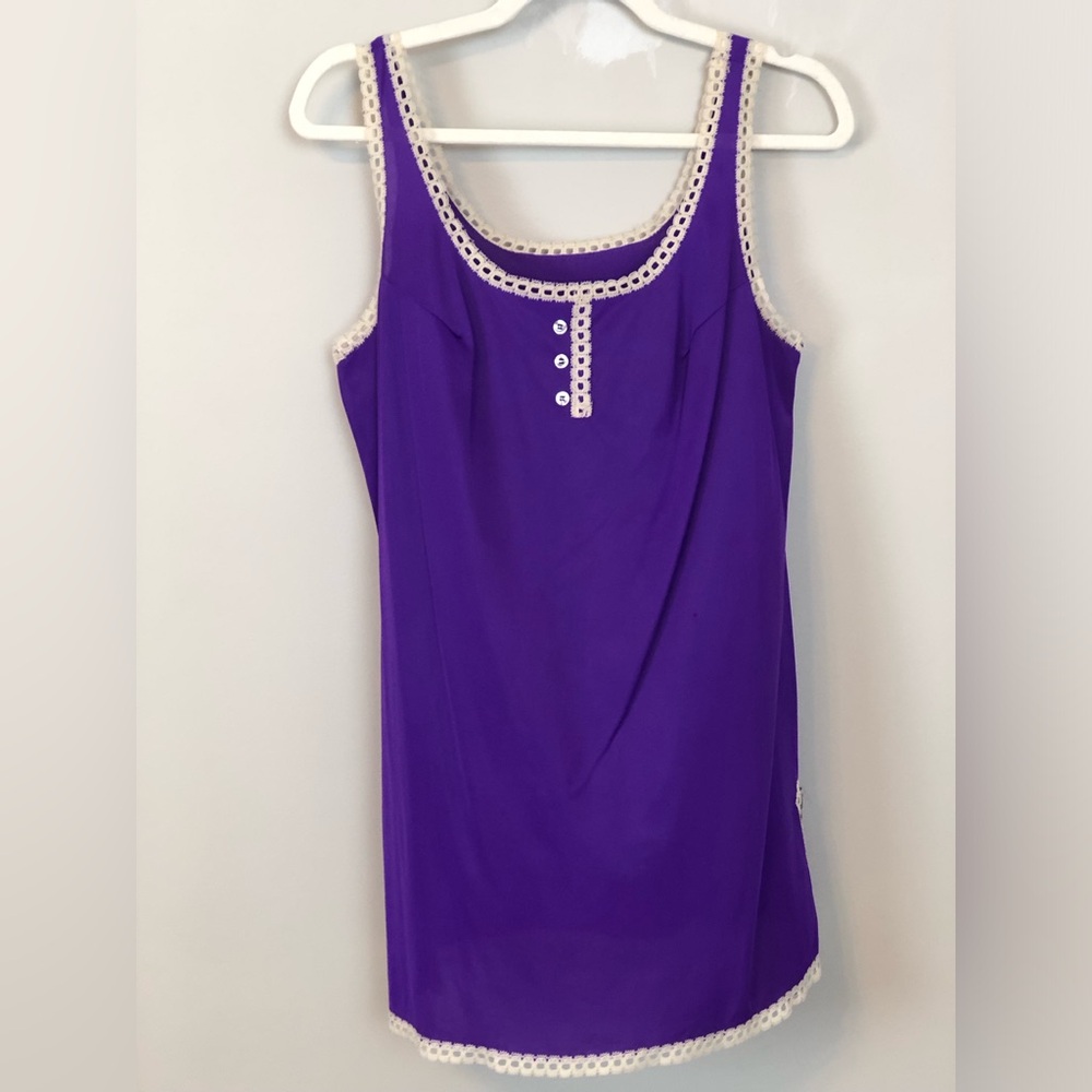 VINTAGE 70’s Purple Lace Trim Night Top sz M